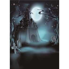 Scary Night Full Moon Ghost Castle Cemetery Backdrops for Halloween Party