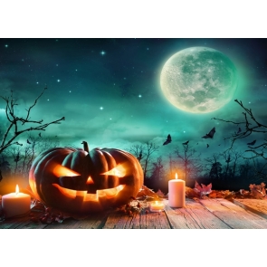Full Moon Bats Skull Pumpkin Lantern Candles Photo Backdrops for Halloween Party