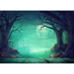 Full Moon Withered Trees Pumpkins Night Scenic Picture Backdrops for Halloween Party