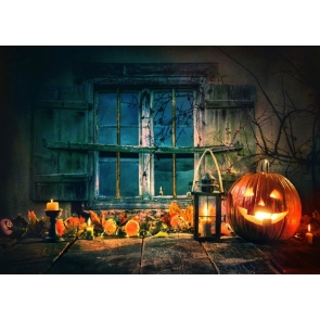 Skull Pumpkin Lantern Candles Indoor Wood Floor Picture Backdrops for Halloween Party