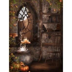 Indoor Witch Room Candles Pumpkins Halloween Party Decorations Backdrops