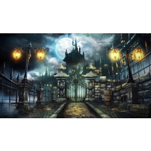 Magic Castle Streets Under The Moon Halloween Backdrop Party Background Decoration Prop