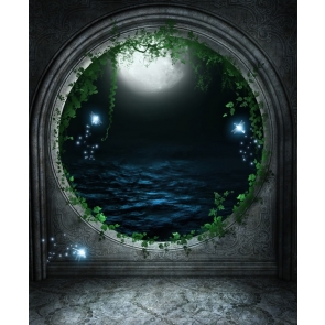 Round Stone Medieval Door MoonHalloween Party Backdrop Photography Background Decoration Prop