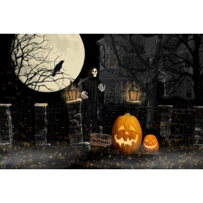 PumpkinTheme Scary Skeleton Skull Halloween Party Backdrop Stage Background Decoration Prop