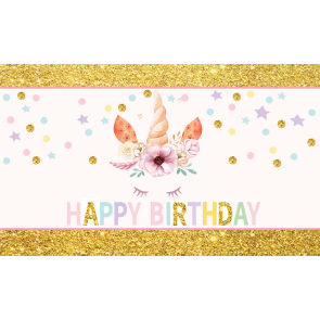 Gold Glitter Unicorn Backdrop Kid Happy Birthday Photography Background Decoration Prop