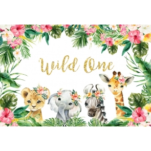 Gold Wild One Safari Baby Girl 1st Happy Birthday Backdrop Decoration Props Photography Background