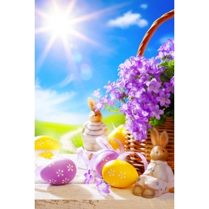 Easter Eggs Bunny beside Flower Basket Photography Studio Easter Background