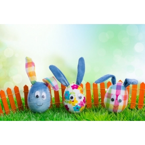 Easter Egg Bunny Leaning on Fence on Grassland Photography Studio Background