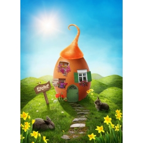 Easter Bunny on Grassland Easter Egg House Photography Studio Background