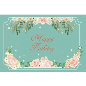 Floral Blue Happy Birthday Party Backdrop Photography Background