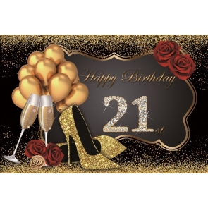 Glitter High Heels Girl 21st Happy Birthday Party Backdrop Photography Background