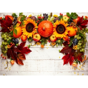 Pumpkin Sunflower Fruit Theme Wood Board Happly Thanksgiving Backdrop