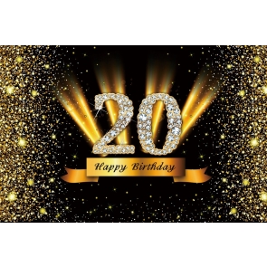 Gold Sparkle Happy 20th Birthday Backdrop Banner Party Photography Background