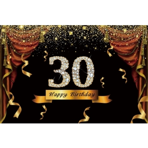 Gold Tassel Sparkle Happy 30th Birthday Party Backdrop Photography Background