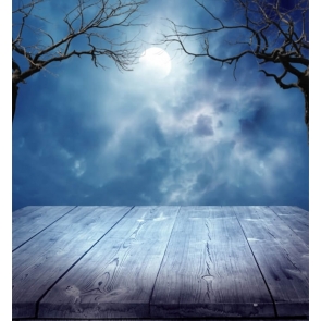 Wood Floor Tree Vine Halloween Moon Backdrop Photography Background