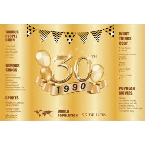 Happy 30th Party Birthday 1990 Gold Backdrop Photography Background