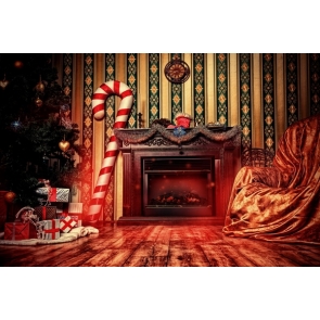 Wood Floor Fireplace Gift Box Sofa Christmas Backdrop