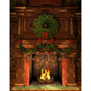 Retro Medieval Wall Fireplace Background Christmas Backdrops