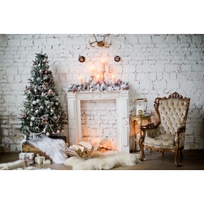 White Retro Old Brick Wall Background Christmas Tree Children Baby Christmas Backdrops