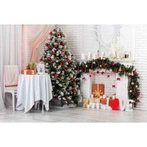 White Brick Wall Fireplace Christmas Tree Christmas Background