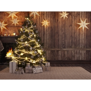Pentagram Light Wood Wall Christmas Tree Backdrops