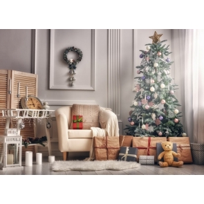 Wood Floor Wall Sofa Gift Box Christmas Tree Christmas Background