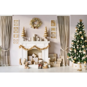 Curtain Fireplace Christmas Tree Background Christmas Backdrops