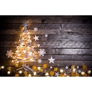 Wood Floor Wall Cartoon Christmas Tree Children Baby Christmas Photo Backdrop