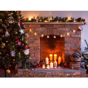 Red Brick Wall Fireplace Backdrops Christmas Tree Christmas Background