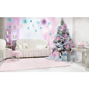 Pink Curtain Sofa Christmas Tree Background Christmas Backdrops