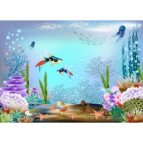 Various Tropical Fish Under The Sea Castle Mermaid Backdrop Children Party Background
