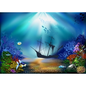 Pirate Ship Under The Sea Mermaid Backdrop Children Party Underwater Background Decoration Prop