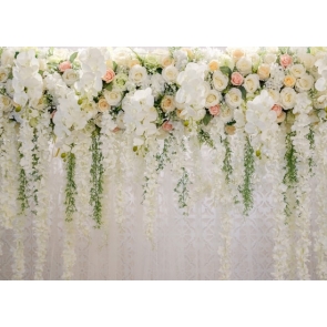 Hanging Vertical Flower Vine White Roses Flower Wall Wedding Backdrops Bridal Shower Backdrop