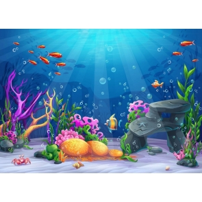 Various Tropical Fish Under The Sea Mermaid Backdrop Children Happy Birthday Party Background