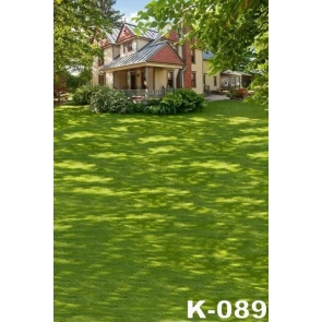 House on Green Grassland Scenic Background Drops for Photography