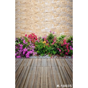 Flowers Wooden Floor Combination Brick Wall Backdrops 