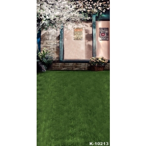 Green Land Stone House White Flowers Plain Backdrops for Photography