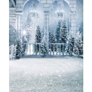 Romantic Winter White Snow Palace Wedding Photography Background Props