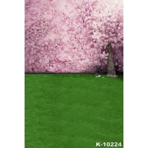 Green Grassland Pink Flowers Wall Backdrop Background for Photography