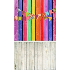Rainbow Colored Wooden Wall Small Flag Combination Vinyl Prom Party Backdrop