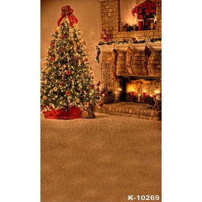Golden Fireplace Christmas Tree christmas Background