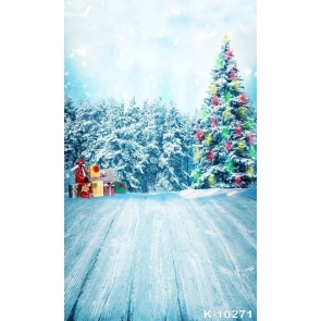 Snow Covered Christmas Tree Forest Wooden Floor Christmas Background