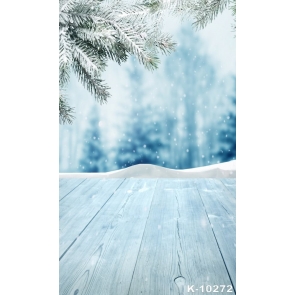 Snow Covered Tree Branch Wooden Floor Christmas Photography Backdrops 