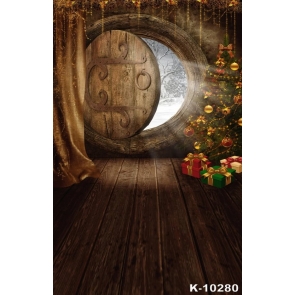Fairytale Wood House Rounded Christmas Tree Gift Box Christmas Backdrop