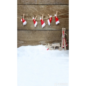  Christmas Hat Banner Wood Wall Snow Christmas Photo Backdrop