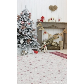 Wood Fireplace Wool Carpet White Christmas Tree Christmas Background