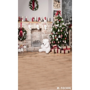 Brick Fireplace Wood Floor Christmas Tree Background