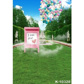 Colorful Balloons Green Grassland Sculptures Photo Prop Background