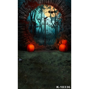 Iron Gate Stone Wall Bat Pumpkin Vinyl Halloween Photography Backdrops