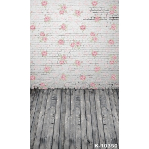 Rose Flower Brick Wall Wooden Floor Combination Vinyl Stage Backdrop